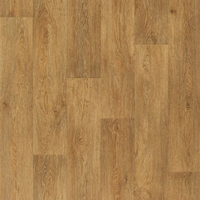 Dark Beige Wood Effect Anti-Slip Vinyl Flooring For Living Room, Hallways, Kitchen, 2.3mm Vinyl Sheet -4m(13'1") X 4m(13'1")-16m²