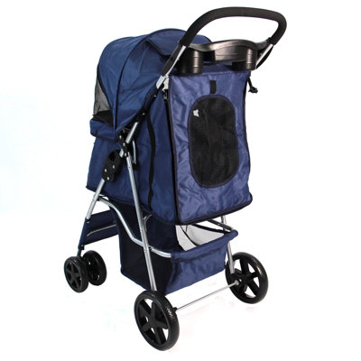 Dark Blue Folding Pushchair Pet Stroller - 3
