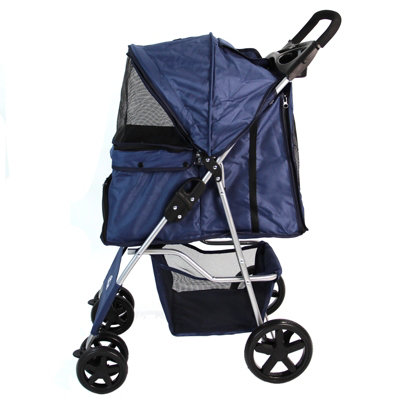 Dark Blue Folding Pushchair Pet Stroller - 4