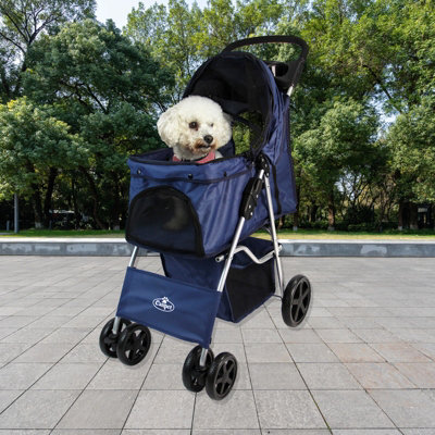 Dark Blue Folding Pushchair Pet Stroller - 8