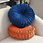 Dark Blue Modern Round Pumpkin Pleated Velvet Throw Pillow Sofa Cushion Dia 45 cm