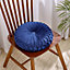 Dark Blue Pure Color Modern Round Pumpkin Pleated Velvet Throw Pillow Sofa Cushion 35cm