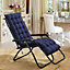 Dark Blue Rectangular Bench Recliner Chair Seat Cushion Outdoor Indoor Padded Garden Seat Pad 160 x 50 cm