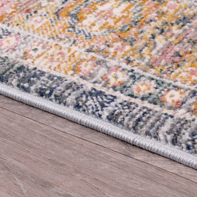 Dark Blue Traditional Abstract Floral Rug Easy to clean Dining Room-66cm X 100cm - 4
