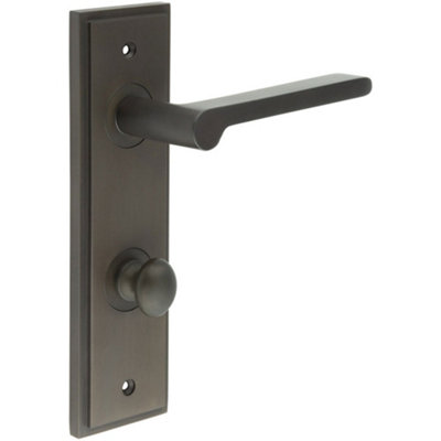 Dark Bronze Bathroom Door Handle with Backplate and Turn Release Solid Brass Interior Handle
