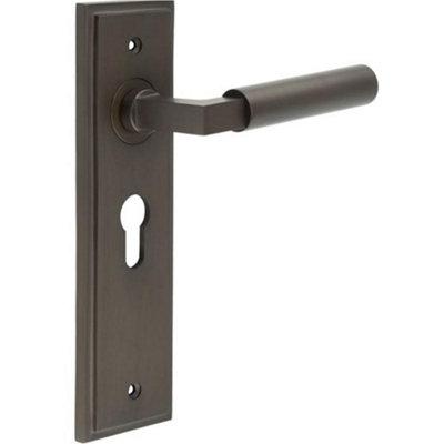 Dark Bronze Door Handle EURO Lock Backplate for Modern Homes - Solid Brass Interior Lever