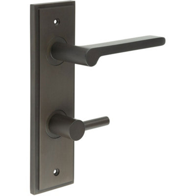 Dark Bronze Door Handle with Backplate for Bathrooms Solid Brass - Interior Handle