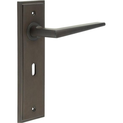 Dark Bronze Lever Door Handle Lock Backplate for Modern Homes - Solid Brass Interior Handle
