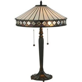 Dark Bronze Table Lamp - Diamond Shaped Detailling - 2 x 60W E27 GLS Required