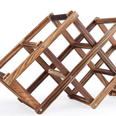Dark Brown 10 Bottles Folding Solid Wood Wine Rack Table Decoration