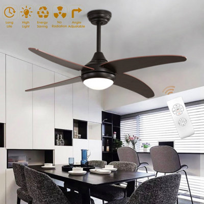 Dark Brown 4 Blade Black Ceiling Fan Lights with Remote Control 48 Inch