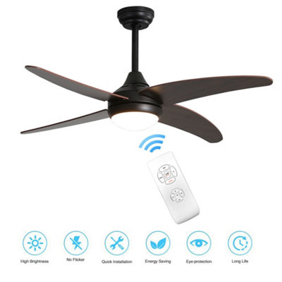 Dark Brown 4 Blade Black Ceiling Fan Lights with Remote Control 48 Inch
