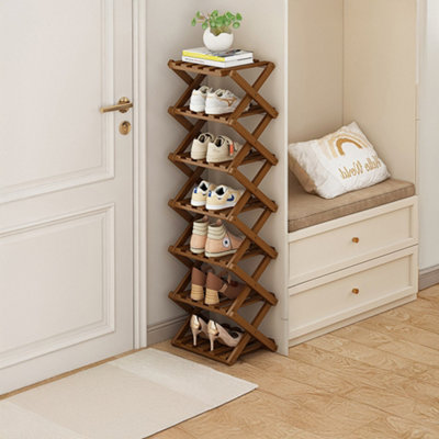 Dark Brown 7-Tier Bamboo Folding Shoe Rack