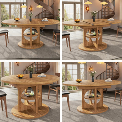 Dark Brown Extendable Dining Table - Round to Oval, Seats 4-8, 110-150cm MDF