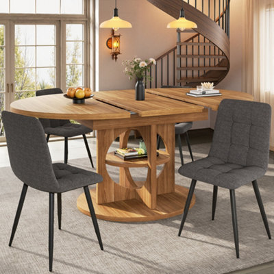 Dark Brown Extendable Dining Table - Round to Oval, Seats 4-8, 110-150cm MDF