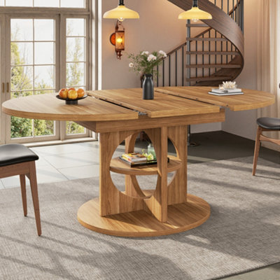 Dark Brown Extendable Dining Table - Round to Oval, Seats 4-8, 110-150cm MDF