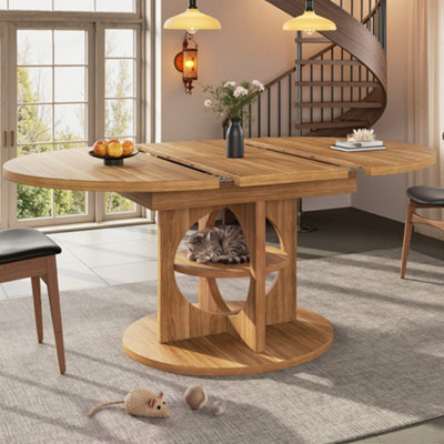 Dark Brown Extendable Dining Table - Round to Oval, Seats 4-8, 110-150cm MDF