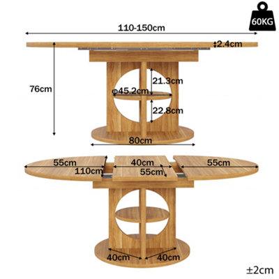 Dark Brown Extendable Dining Table - Round to Oval, Seats 4-8, 110-150cm MDF