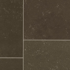 Dark Brown Tile Effect NonSlip Vinyl Flooring For Living Room, Kitchen, Textile Backed, 2mm Vinyl Sheet -1m(3'3") X 3m(9'9")-3m²