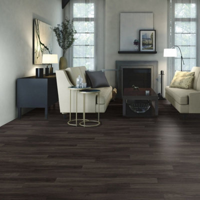 Dark Brown Wood Effect Anti-Slip Vinyl Flooring For LivingRoom, Hallways, Kitchen 2.8mm Vinyl Sheet-2m(6'6") X 2m(6'6")-4m²