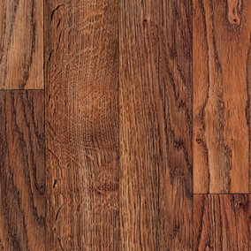 Dark Brown Wood Effect Vinyl Flooring For LivingRoom Hallway, Kitchen,2mm Cushion Backed Vinyl Sheet -1m(3'3") X 4m(13'1")-4m²