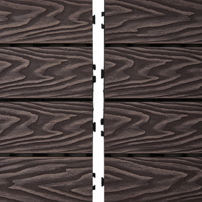 Dark Brown Wood Grain Interlocking Deck Tiles for Outdoor Space 30cm W x 30cm D, 11Pcs/Pack