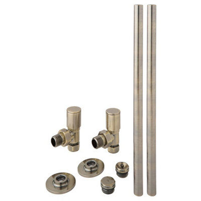 Dark Brushed Brass Angled Heated Towel Rail Radiator Valves Pipe ...