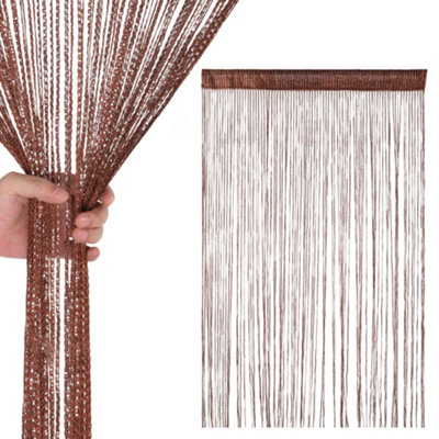 Dark Burgundy Glitter String Polyester Curtains, Fly Screen Fringe ...