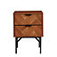 Dark Chevron 2 Drawer Bedside Table Cabinet with Metal Legs