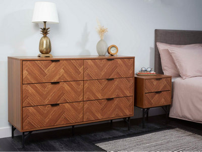 Dark Chevron 6 Drawer Bedroom Chest of Drawers with Metal Legs