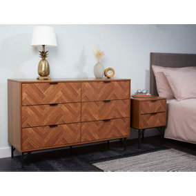 Dark Chevron 6 Drawer Bedroom Chest of Drawers with Metal Legs