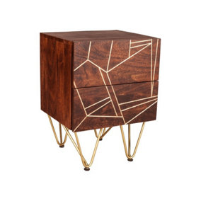 Dark Gold 2 Drawer Side Table - Solid Mango Wood - L40 x W45 x H60 cm
