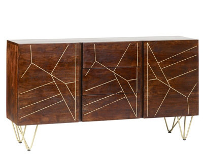 Dark Gold Extra Large Sideboard 3 Drawers And 2 Doors - Solid Mango Wood - L40 x W160 x H85 cm