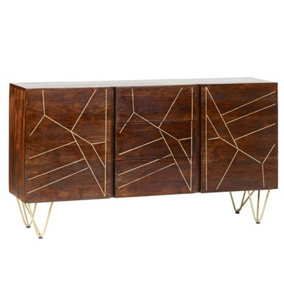 Dark Gold Extra Large Sideboard 3 Drawers And 2 Doors - Solid Mango Wood - L40 x W160 x H85 cm