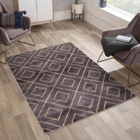 Dark Gold Geometric Modern Abstarct Rug Easy to clean Living Room Bedroom and Dining Room -160cm X 225cm