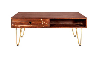 Dark Gold Rectangular Coffee Table with Drawer