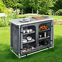 Dark Gray Folding Portable Outdoor Camping Kitchen Table Cabinet Storage BBQ Cook Station 100cm W