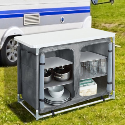 Dark Gray Folding Portable Outdoor Camping Kitchen Table Cabinet Storage BBQ Cook Station 100cm W