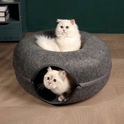 Dark Gray Round Felt Cat Pet Tunnel Bed Cave Bed Donut 60cm