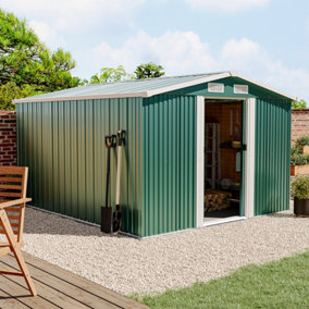 Dark Green Garden Storage Shed with Base Metal Furniture Storage Tool Shed Lockable Metal Garden Shed with Door and Roof