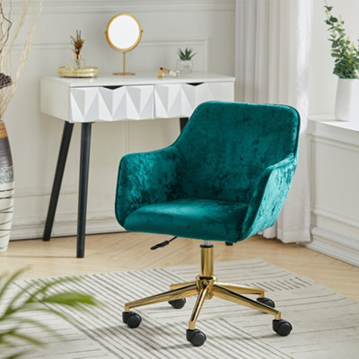 Dark Green Ice Velvet Swivel Home Office Chair Desk Chair with Armrest