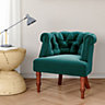 Dark Green Mid century Wooden Barrel Chair Velvet Upholstered