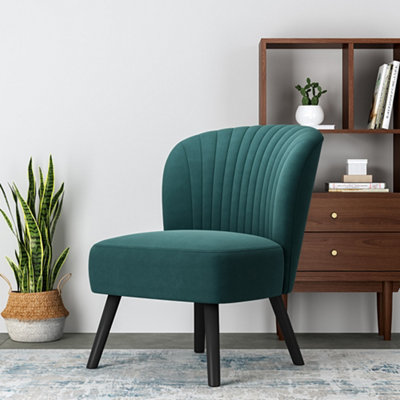 Dark Green Retro Accent Velvet Chair Oyster Scallop Occasional Bedroom Dressing Seat