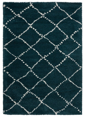 Dark Green Rug, Chequered Geometric Rug, Modern Shaggy Moroccan Rug for Bedroom, LivingRoom, & DiningRoom-160cm X 230cm