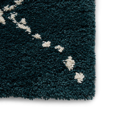 Dark Green Rug, Chequered Geometric Rug, Modern Shaggy Moroccan Rug for Bedroom, LivingRoom, & DiningRoom-160cm X 230cm