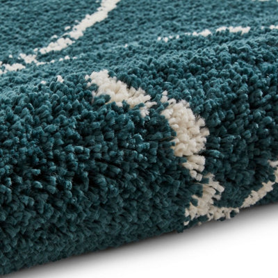 Dark Green Rug, Chequered Geometric Rug, Modern Shaggy Moroccan Rug for Bedroom, LivingRoom, & DiningRoom-160cm X 230cm