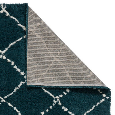 Dark Green Rug, Chequered Geometric Rug, Modern Shaggy Moroccan Rug for Bedroom, LivingRoom, & DiningRoom-160cm X 230cm