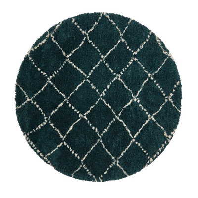 Dark Green Rug, Chequered Geometric Rug, Modern Shaggy Moroccan Rug for Bedroom, LivingRoom, & DiningRoom-160cm X 230cm