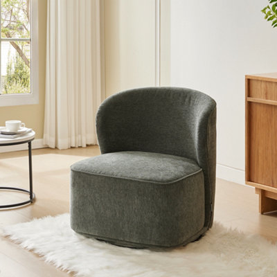 Dark Green Sherpa Upholstered Swivel Chair