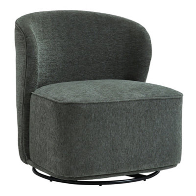 Dark Green Sherpa Upholstered Swivel Chair